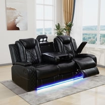 MAYEERTY 3-Seater Recliner Sofa, Breathing Leather with Reversible Coffee Table for Family Home Theaters Living Room