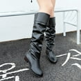 thumbnail image 6 of Shoes Knee-High High Women Fall Boots for Women Knee High Color Boots Slip-on Heel Boot Socks Women Knee High Solid Round Boots Toe Denim Thigh High Boots for Women Women's Boots, 6 of 7