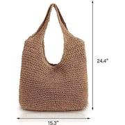 Zendure Hand-woven Soft Large Straw Shoulder Bag Boho Straw Handle Tote Retro Summer Beach Bag Rattan Handbag (Khaki)