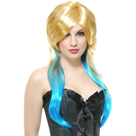 Charades Costumes Womens Adults Deluxe Blonde Blue Highlights Anime Fantasy Wig