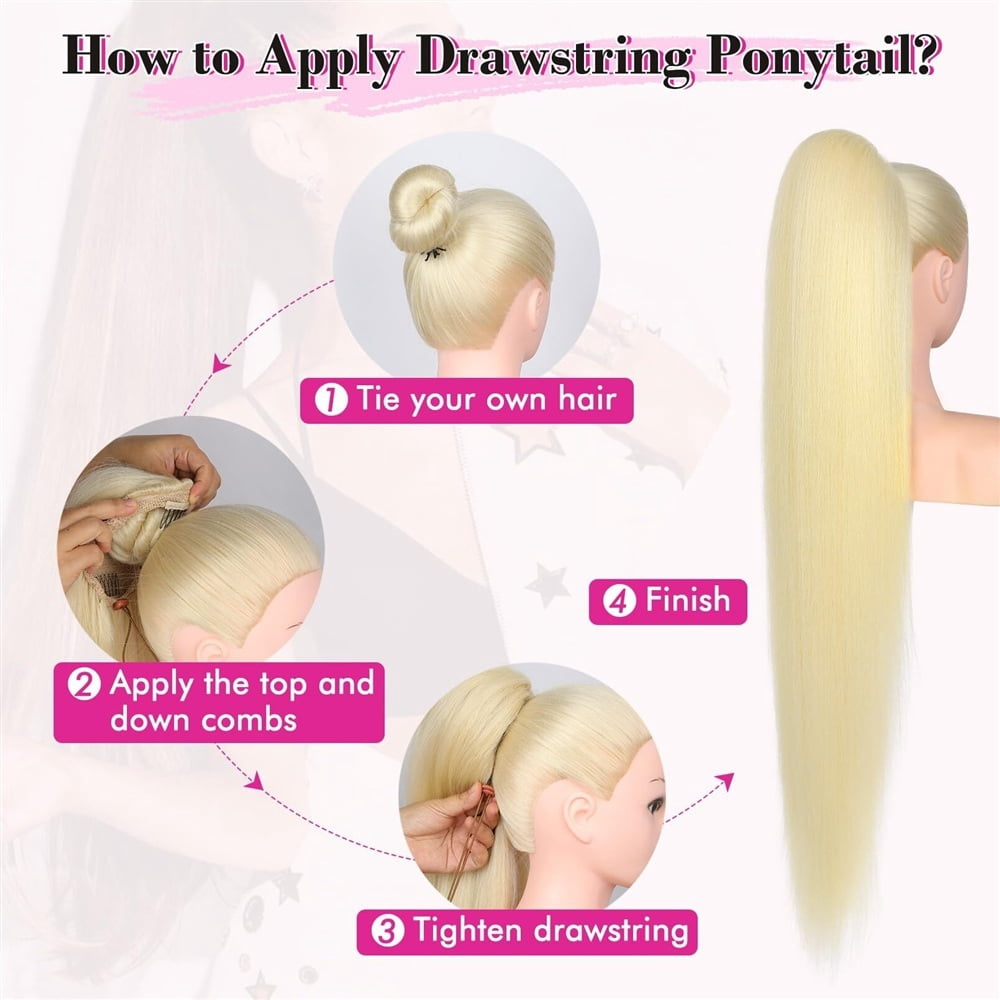 Straight Ponytail Extensions #613 Bleach Blonde Drawsting Ponytail Hair Extensions 16-26 Inch Long Brazilian Remy Hair Ponytail Clip in Hairpiece