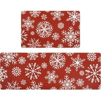 Christmas Kitchen Rugs Set of 2 Anti-Fatigue Kitchen Mats Cushioned Red Christmas Kitchen Rugs White Snow Farmhouse Kitchen Mats and Rugs for Xmas 17x27.5 17x47, Snowflakes