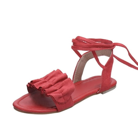 

Womens Solid Color Ruffles Round Toe Flat Heel Cross Tied Sandals Roman Shoes Summer Open Toe Slide Sandals Comfortable Flats Flip-Flops Sandal Casual Platforms Wedge Sandals Heeled Sandals A22823