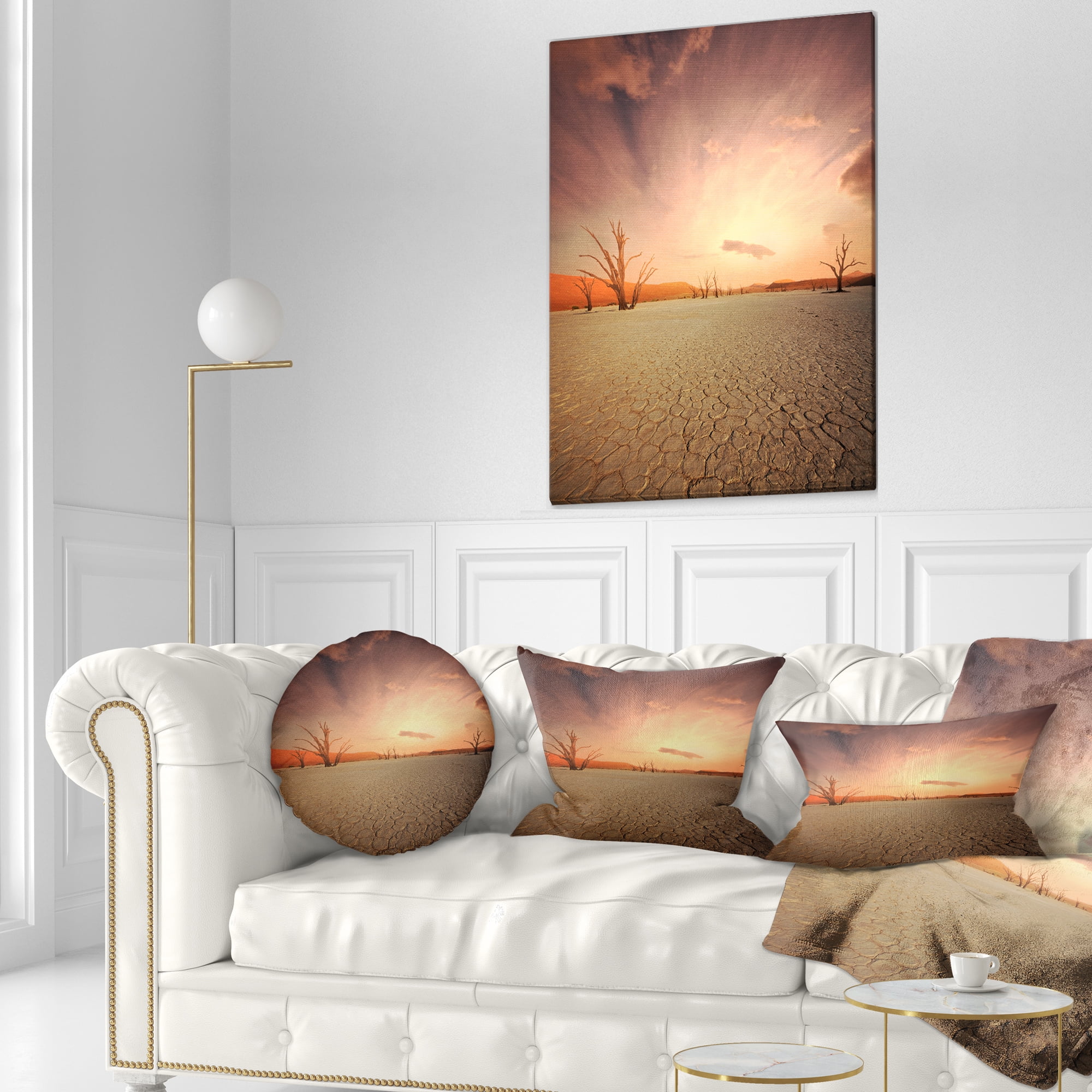 Designart Namib Desert Beautiful Cracked Land - African Landscape Printed Throw Pillow - 12x20