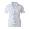 thumbnail image 2 of Ruziyoog Short Sleeve T-Shirts Top Women Summer Ruffle V-Neck Short Sleeve Solid Color Casual T-Shirt Tops White M, 2 of 4