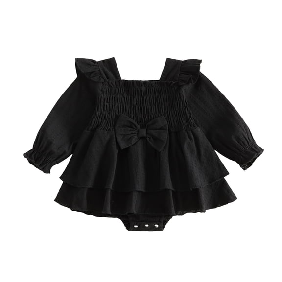 RUINIXCW Newborn Baby Girl Smocked Romper Dress Princess Birthday Baptism Wedding Party Dress Infant Baby Girls Spring Fall Clothes Square Neck Puff Long Sleeve Ruffled Dress
