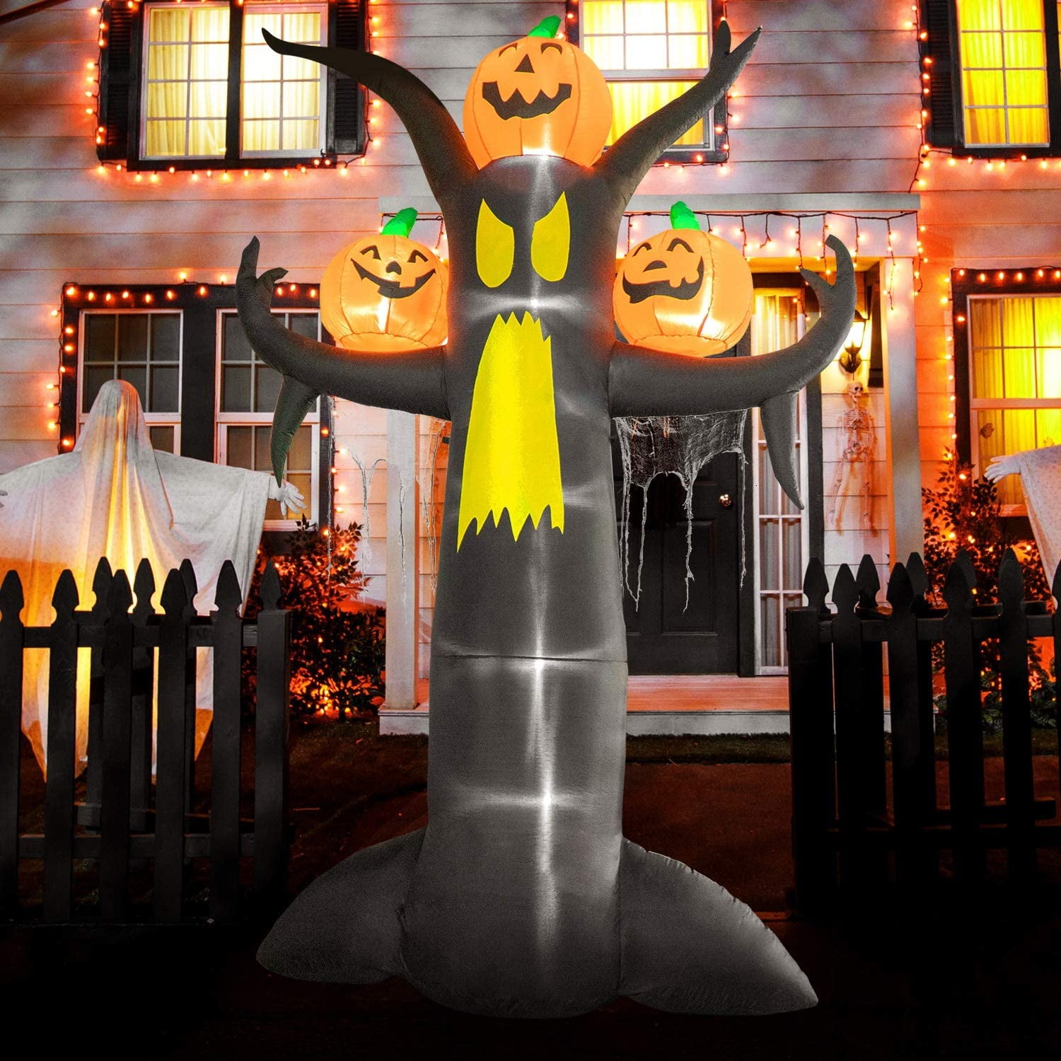 DecorX 10 ft Halloween Inflatables Dead Tree with Pumpkins Yard