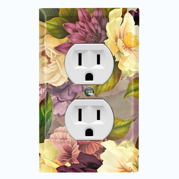 Metal Light Switch Plate Outlet Cover Purple White Rose Wallpaper ROS017