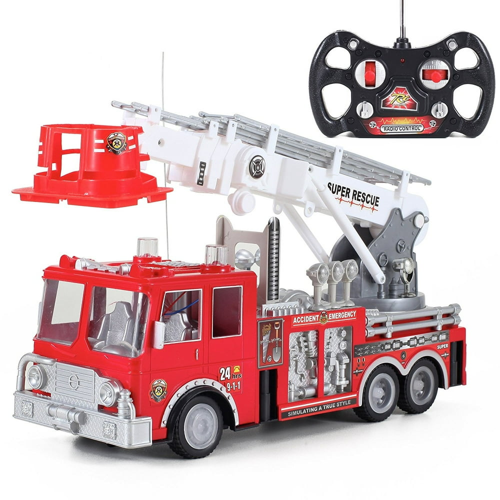 13" R/C Rescue Fire Engine Truck Remote Control Kids Toy With Extending