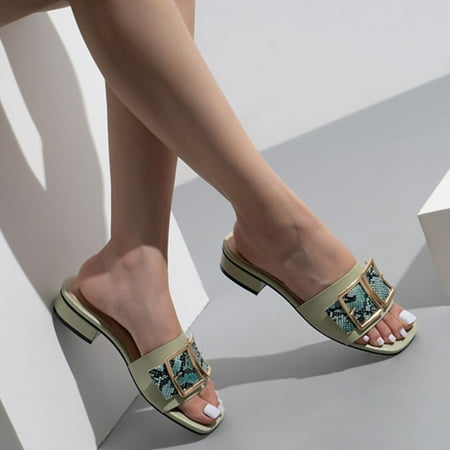 

Aayomet Cute Sandals for Women Manufacturer Ladies Flat Slippers Summer Beach Casual Square Toe Slides Slippers For Women Green 9