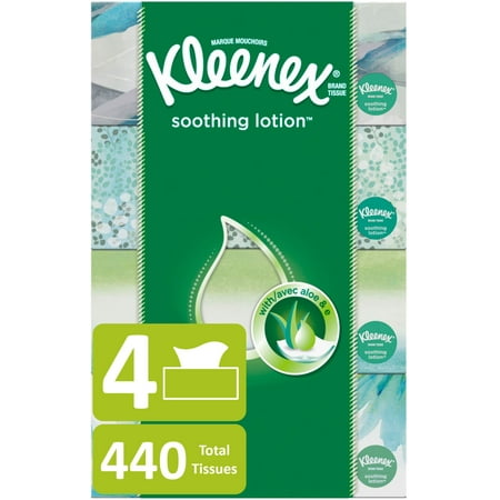 Peg Box - Kleenex Soothing Lotion Facial Tissues, 110 Tissues per Flat Box, 4 Pack (440 Tissues Total)