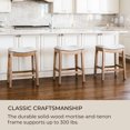 thumbnail image 4 of Maven Lane Adrien Saddle Counter Stool in Weathered Oak Finish w/ Sand Color Fabric Upholstery, Set of 3, 4 of 6