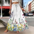 thumbnail image 6 of Gamivast Skirts for Women Elastic Waist Floral Maxi Skirt Tiered Long Skirt with Pockets Boho Skirt Holiday Skirt for Vacation Travel Weekend Wear Outfit White L, 6 of 7