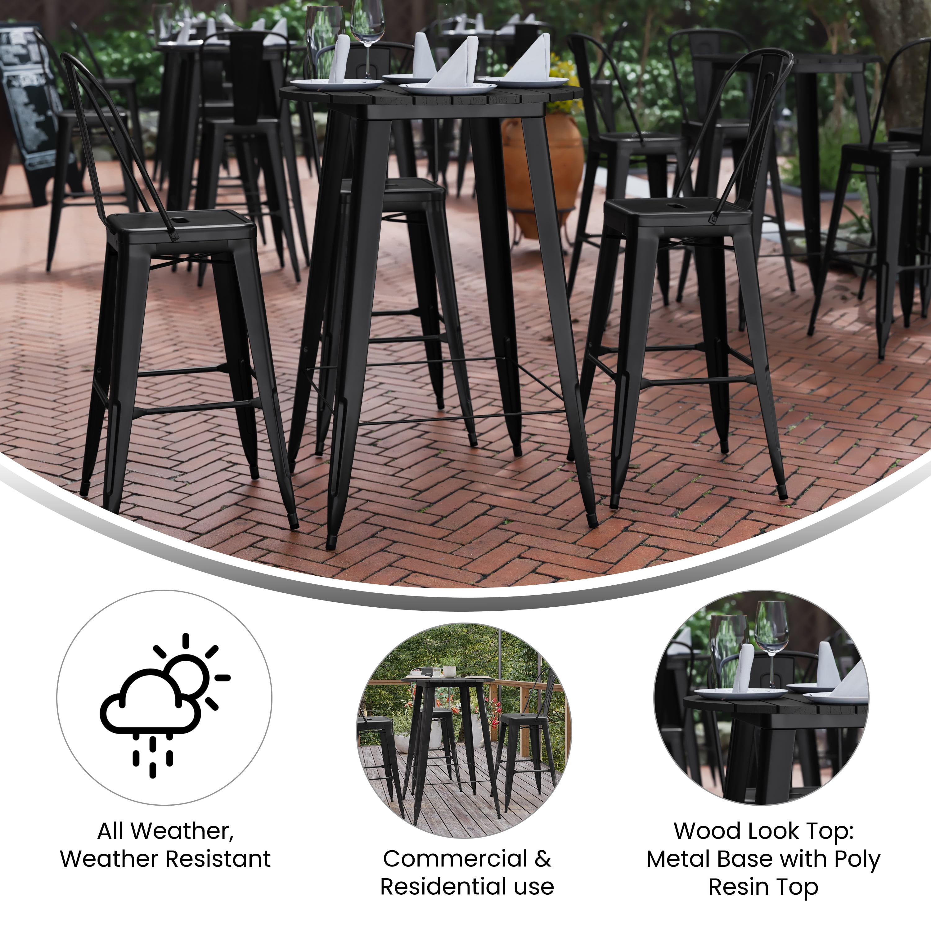 Dextrus 39" Rectangular Iron Plate Patio Bar Table with Sturdy and Weather-Resistant Features, Gray