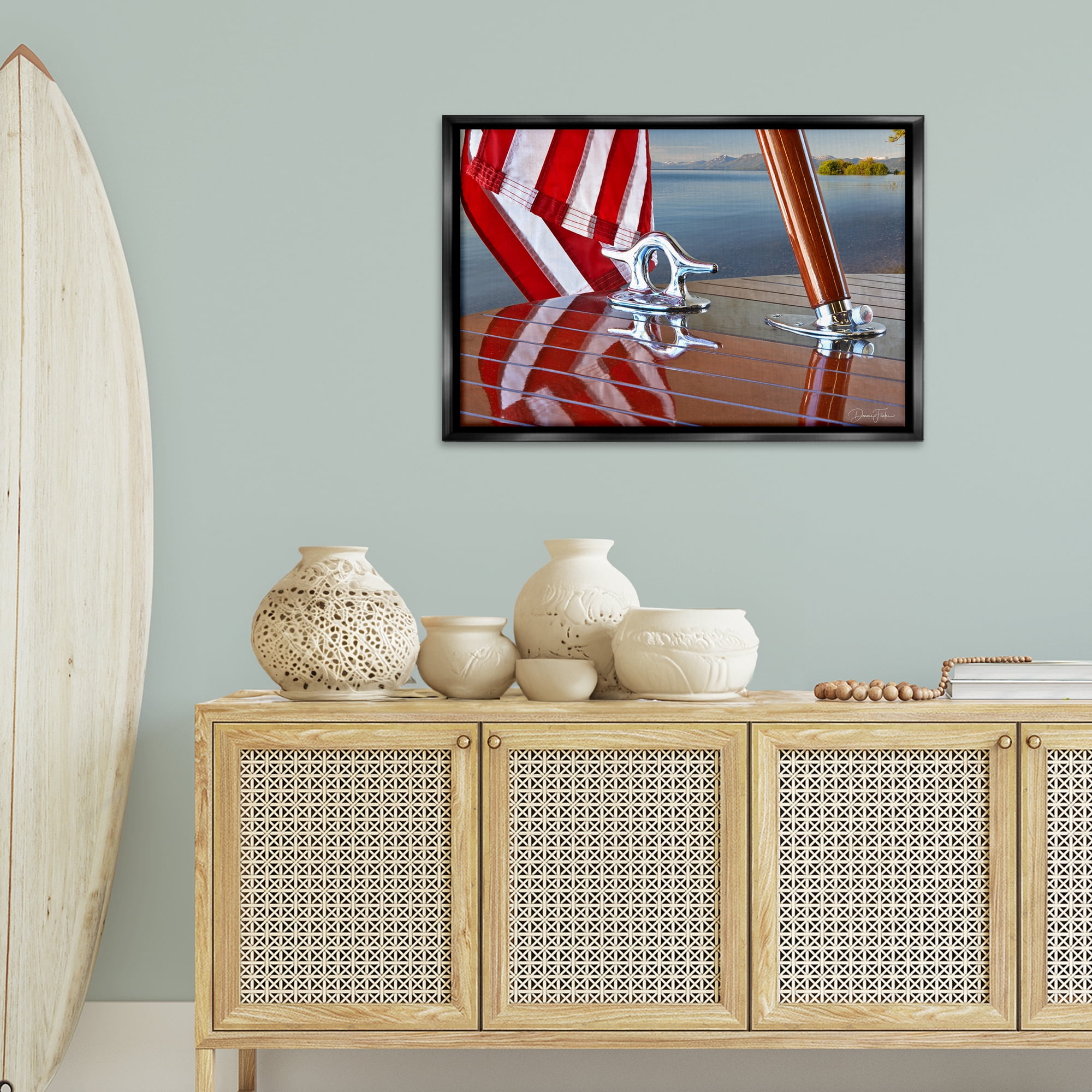 Stupell Industries Flag On Boat Hull Transportation Photography Black Floater Framed Canvas Art Print Wall Art, 31 x 21