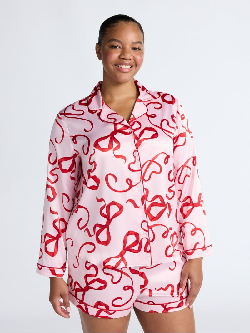 シャツ/ブラウス(長袖/七分) Juemi CN Jacquard Satin Short Shirt PINK HOTOUCH Womens Silk Satin Pajamas Set Button Down Short Sleeve