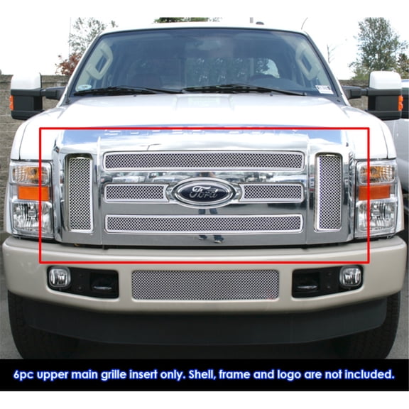 2008-2010 Ford F-250/ F-350/ F-450/ F-550 Super Duty/ (Only Fit Oe Grille With 6-Holes Opening) Main Upper Stainless Steel Polished Finish 1.8 mm Wire Mesh Grille