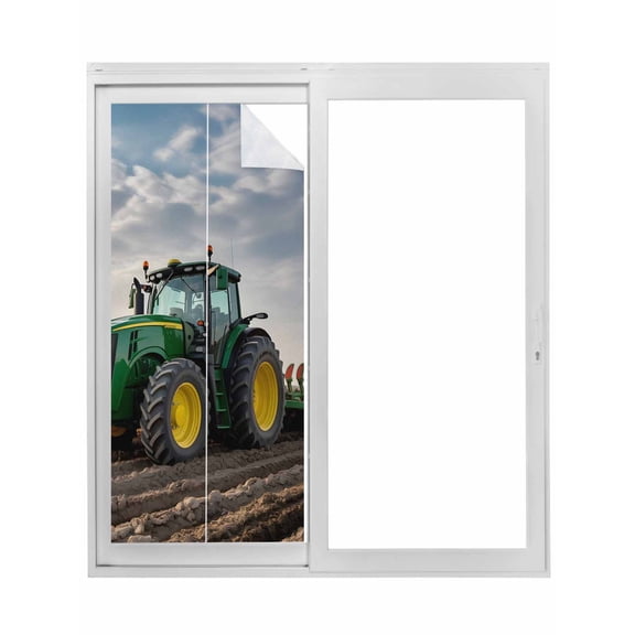 Farm Tractor Window Privacy Film, Green Truck Country Rustic Field Harvester Static Cling UV Sun Blocking Tint Film Heat Control Windows Films for Bedroom Bathroom, Window Stickers 23.6"x59"