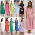 thumbnail image 2 of Vestido de manga corta con cintura informal para mujer, vestido de verano con escote en V profundo, superventas en Europa y América, 2023, 2 of 5