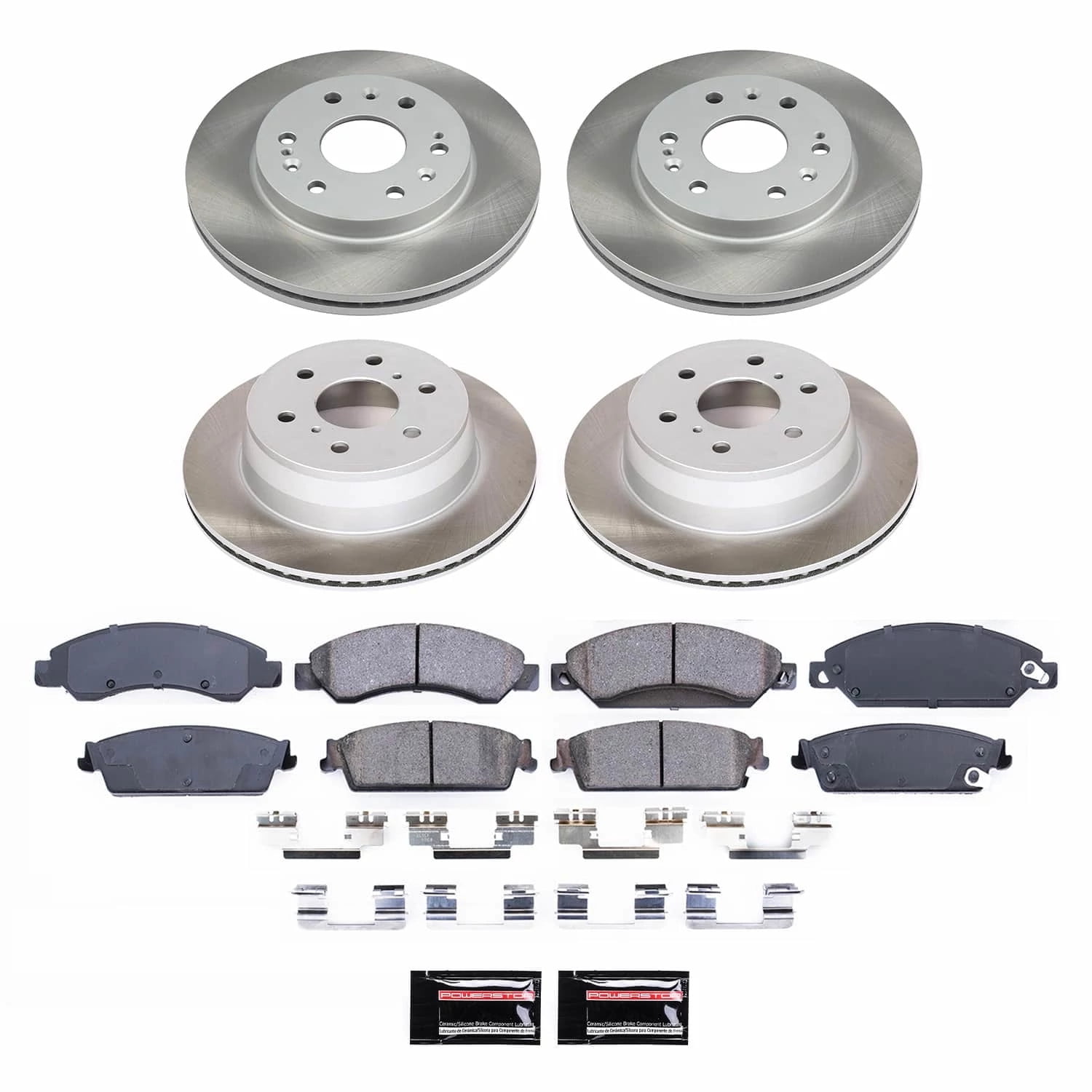 PowerStop Front and Rear Semi-Coated Rotor and Low-Dust Ceramic Brake Pad Kit SC2068