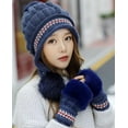thumbnail image 2 of PIKADINGNIS Women Girls Warm Winter Hats Gloves Set Soft Knitted Fuzzy Thick Pom Pom Bearies Fleeze Lined Slouchy Cap, 2 of 6