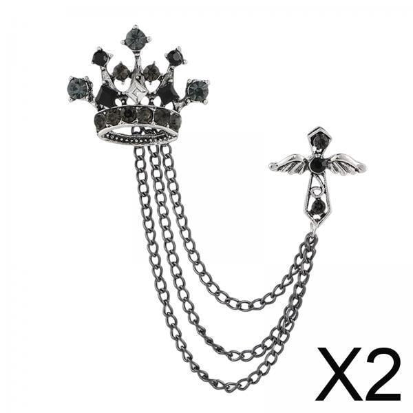 2 Broches De Corona Para Hombre, Cadenas Colgantes, Alfiler De Solapa Para Vestido, Regalo Para Novio Y Padre, Color Negro
