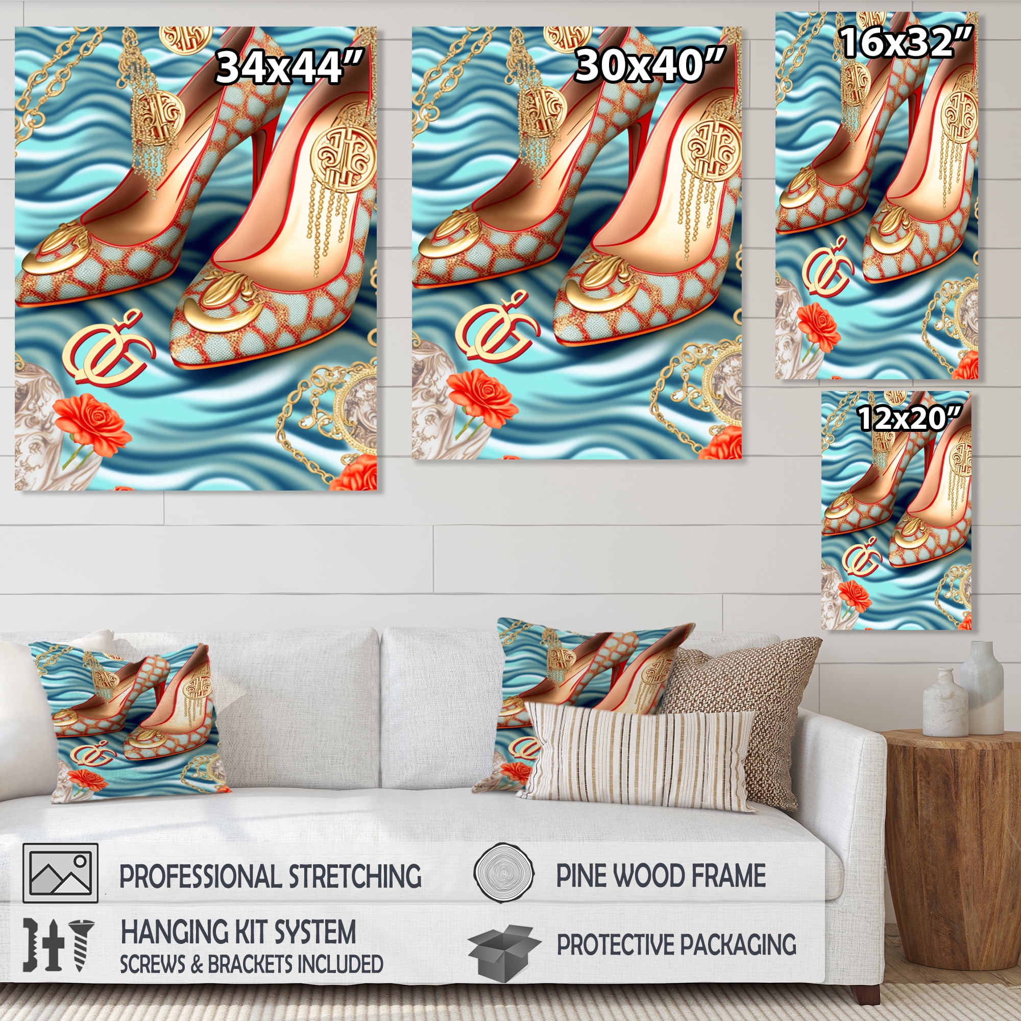 Designart Retro Art Deco High Heel Shoe IV Canvas Wall Art