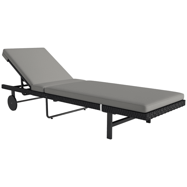 Outsunny PE Rattan Patio Chaise Lounge Chair, 5-Level Adjustable Back, Grey