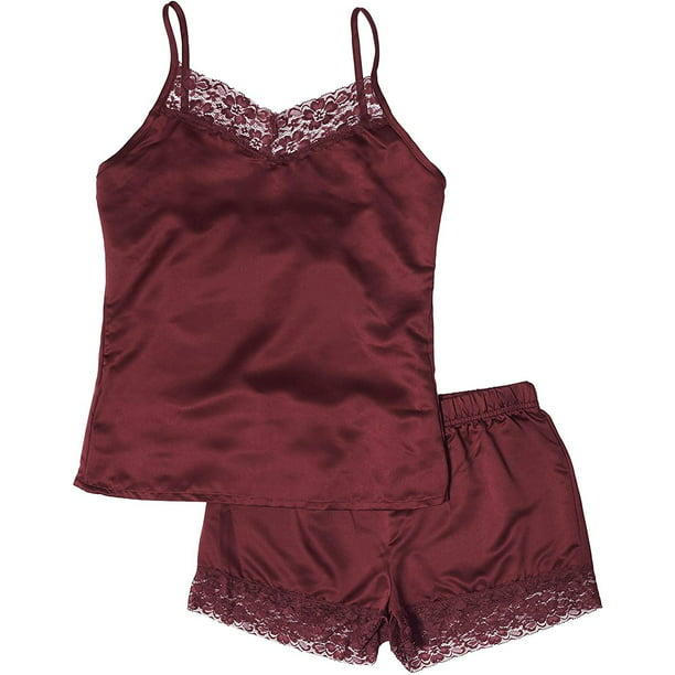 Elle - Elle Sleepwear Womens Cami Set - Satin Pajamas Cami Shorts Set ...