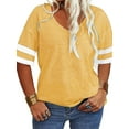 thumbnail image 2 of Langwyqu Plus Size Women V-Neck Short Sleeve Striped T Shirt, 2 of 5