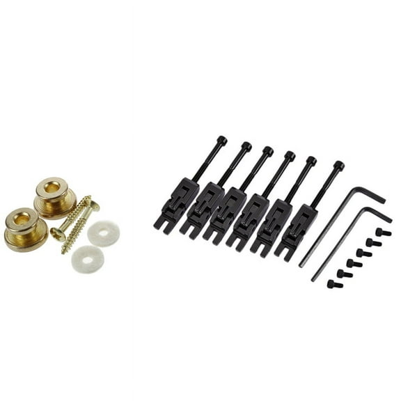 2Pcs Golden Strap Button with Mounting Screw & 6x Metal Guitar Locked String Saddles for Floyd-Rose Tremolo Bridge Parts