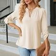 thumbnail image 6 of Lixiuxyad Women's V Neck Button Detail 3/4 Sleeve T Shirt For Casual Wear Floral Cute,Beige L, 6 of 7