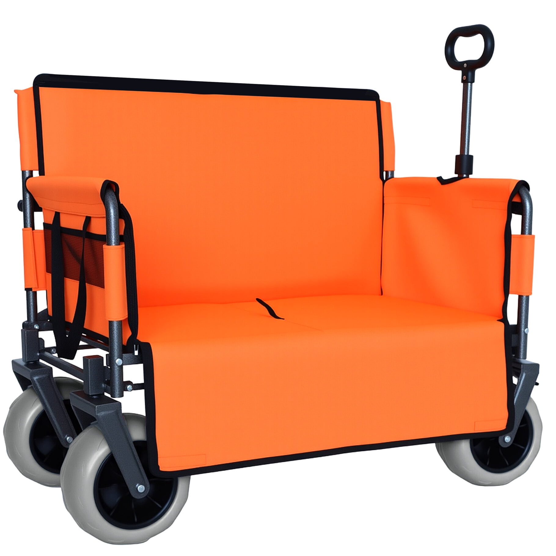 3-in-1 Wagon Carts Foldable with Bench Seat, 500lbs Capacity Wagon with 360° Swivel Beach Tires, Heavy-Duty Utility Wagon for Camping & Beach, Orange