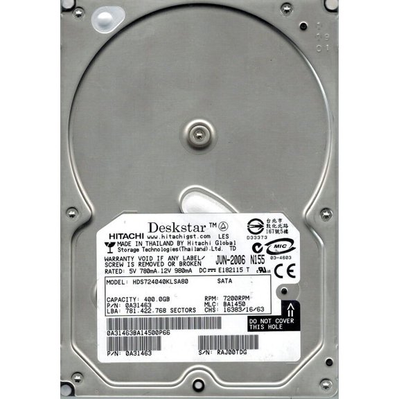 Hitachi HDS724040KLSA80 P/N: 0A31463 MLC: BA1450 400GB