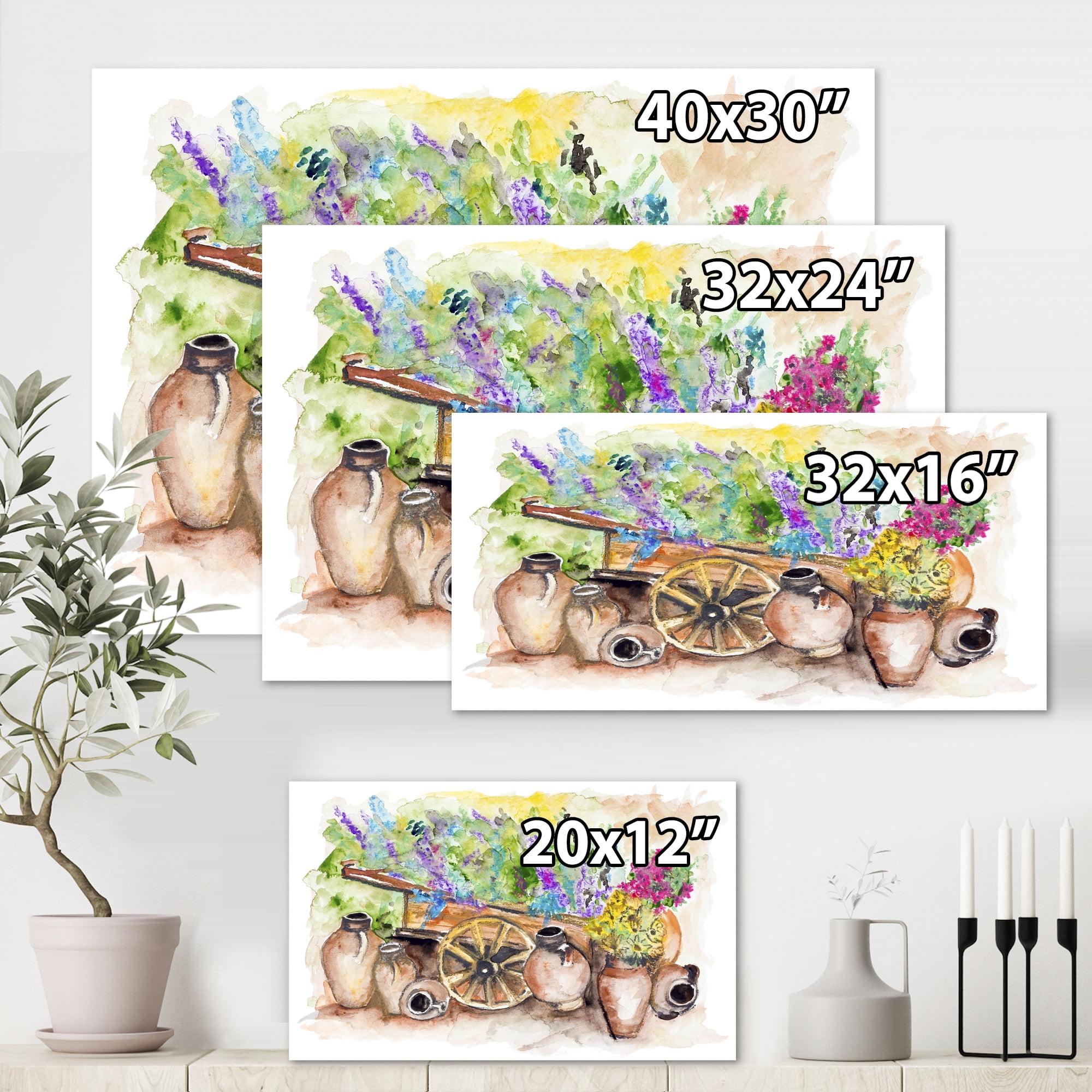 Designart ' Lavender Flowers On Ancient Cart Illustration ' Traditional Canvas Wall Art Print
