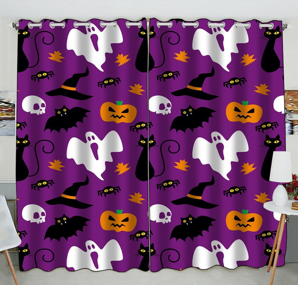 GCKG Funny Hallowen Time Ghost Pumpkin Halloween Window Curtain Kitchen