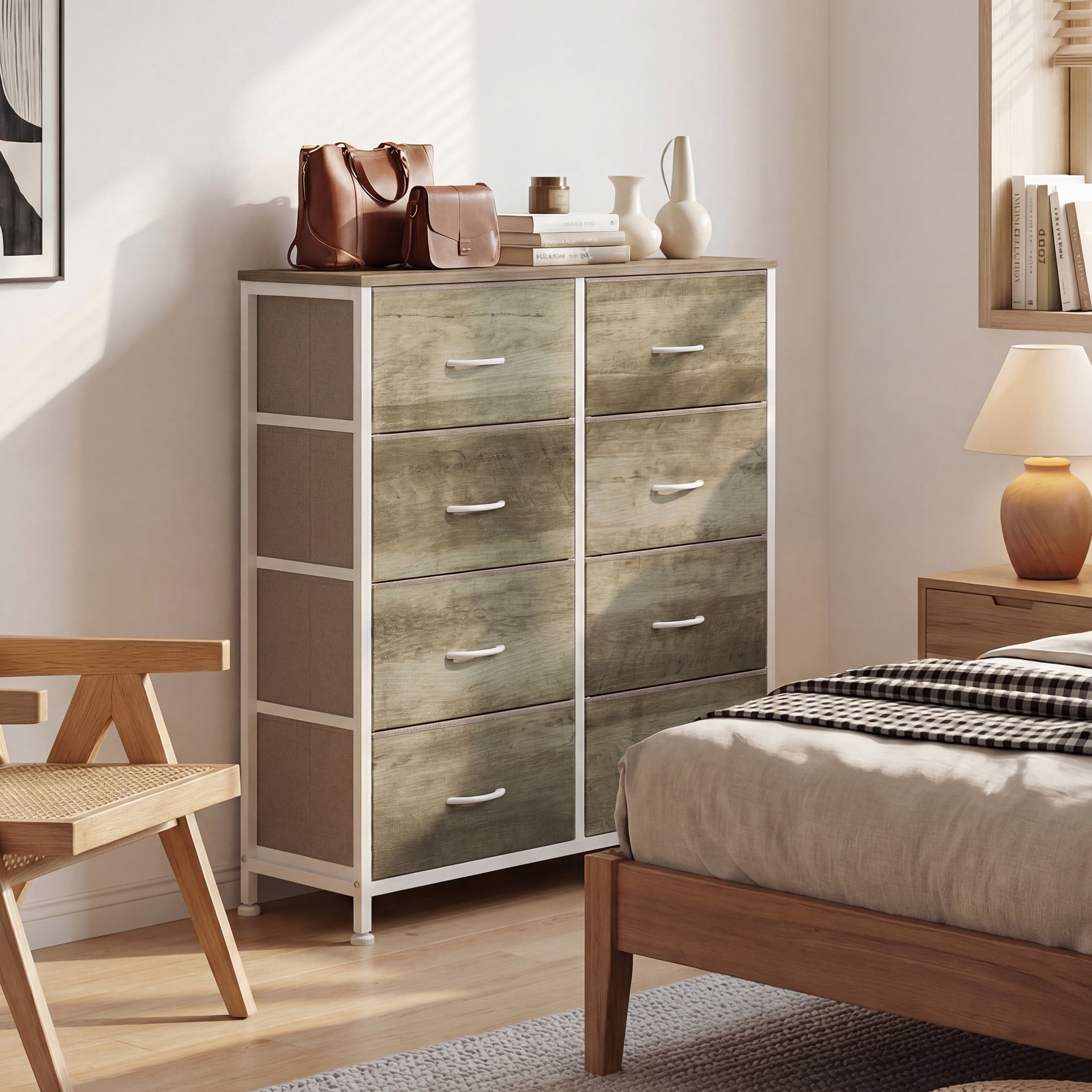 CONCETTA 8-Drawer Fabric Dresser Storage Chest for Bedroom, Closet, Entryway, Storage Furniture for Adults, Oak