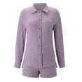 thumbnail image 6 of DHFJKG Womens 2 Piece Shorts Set Long Sleeve Button Up Collared Shirt Drawstring Shorts Basic Blouses Top Summer Beach Vacation Clothes Soft Outfit, 6 of 8