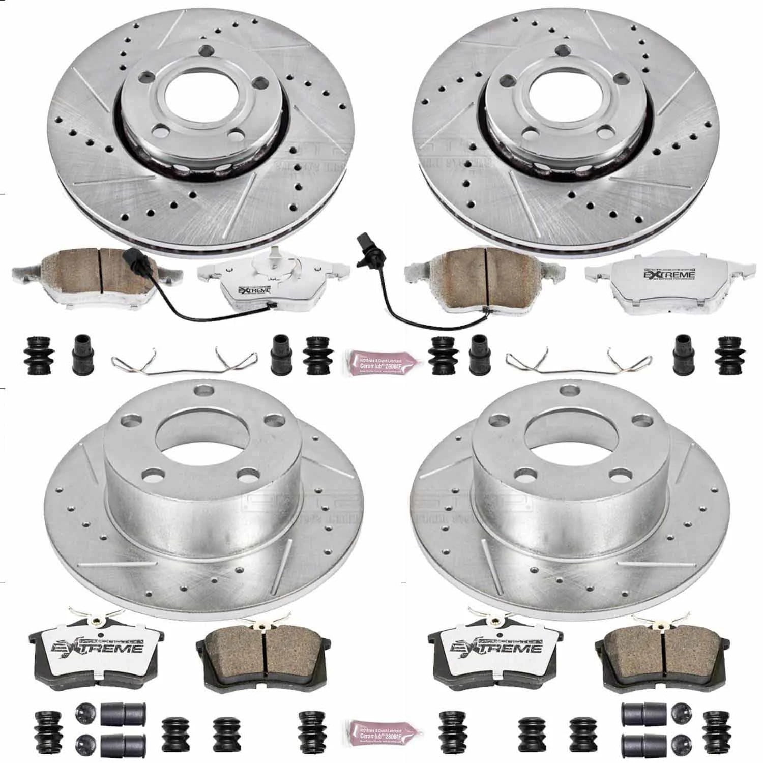 PowerStop Front and Rear Z26 Street Warrior Carbon-Fiber Ceramic Brake Pad and Drilled and Slotted Rotor Kit Fits: AUDI VOLKSWAGEN Select Models K529-26
