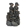 thumbnail image 1 of LuxenHome Résine Bronze Enfants et Chien Éclairé Fontaine Extérieure, 1 of 8