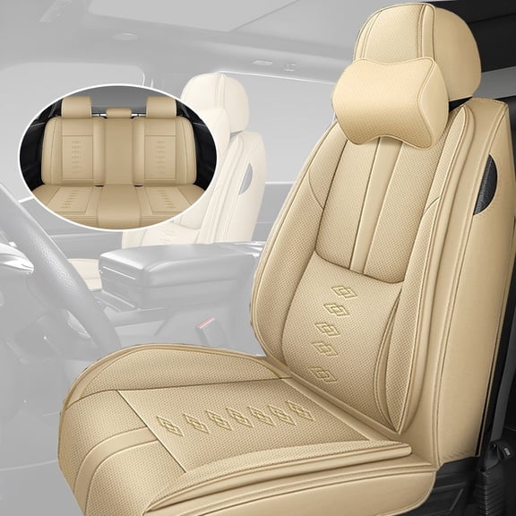 Fit for FORD ESCAPE 2011 Seat Cover, Leather 5 Seats Full Set With a Headrest and Lumbar Support Suitable for All Seasons, Beige Car Seat Covers, Protect Car Seats