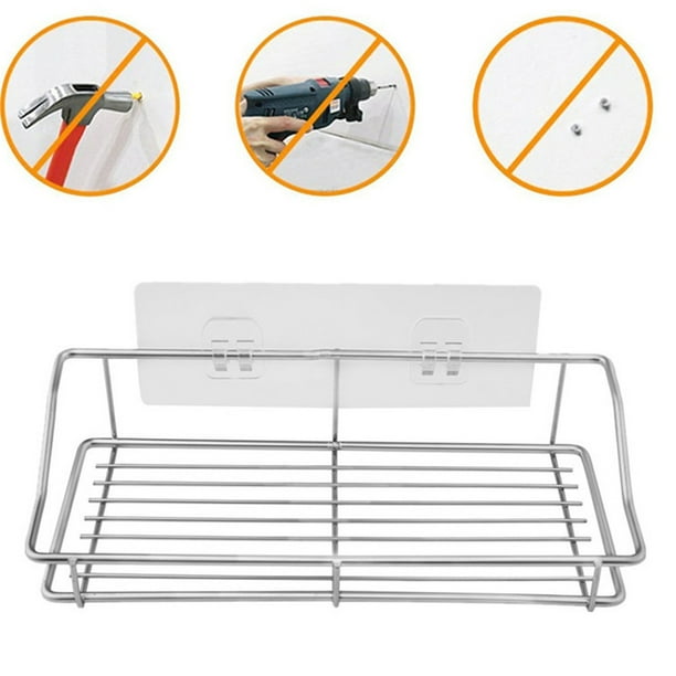 Estante de almacenamiento de acero inoxidable, organizador de estantes para cocina y baño con montaje en pared, diseño que ahorra espacio para apartamentos pequeños y organización del hogar.