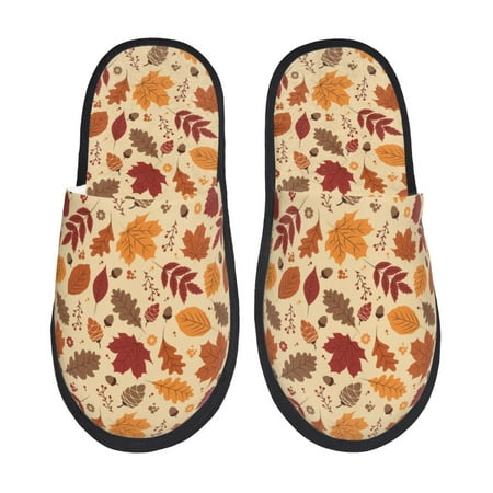 Balery Autumn Leaves 2 Slient Indoor Furry Fleece Comfort House Shoes Soft Non-Slip Home Shoes Cotton slippers House Slippers-- Medium
