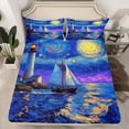 thumbnail image 2 of Feelyou Ocean Sailboat Nautical Twin Sheet Sets, Mystic Galaxy Moon Twin Fitted Sheet, Vintage Oil Printing Flat Sheet, Microfiber Bedroom Decor, 3-Piece, 2 of 7
