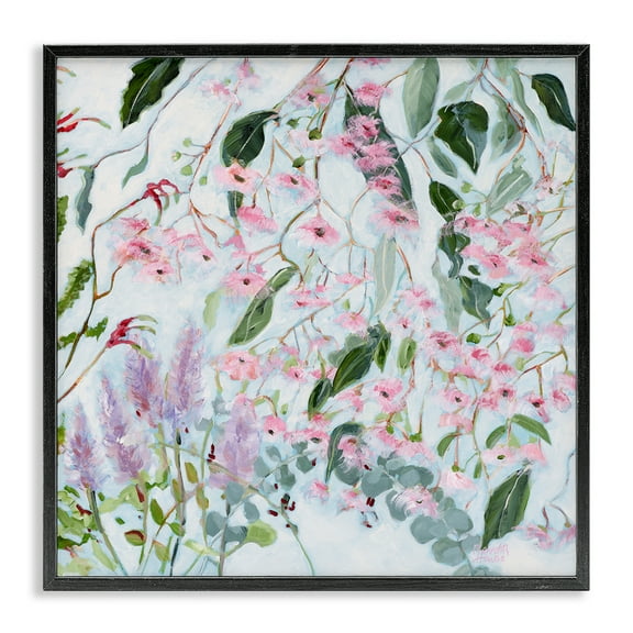 Stupell Industries Chic Pink Garden Blossoms Floral Painting Black Framed Art Print Wall Art, 12 x 12