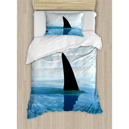 Shark Duvet Cover Set Shark Fish Fin Over The Sea Surface Danger