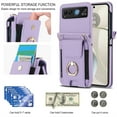 thumbnail image 2 of Allytechgroup Wallet Case for Motorola Razr 2024, Rugged Faux Leather Cover with Lanyard & Shoulder Strap Kickstand Credit Card Holder Cash Pocket Shockproof for Moto Razr 50/60, Purple, 2 of 9