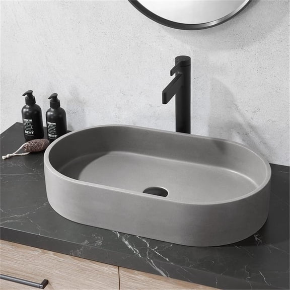 Vinnova 9258-BAS-GR Eibar Grey Concrete Oval Vessel Bathroom Sink
