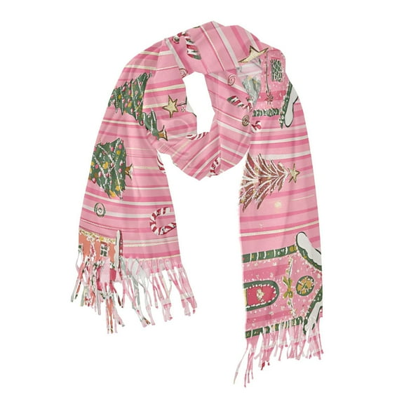 FORMRS Womens Scarf Winter Soft Long Big Warm Shawls Wrap Tassel Scarves, Pink Gingerbread House