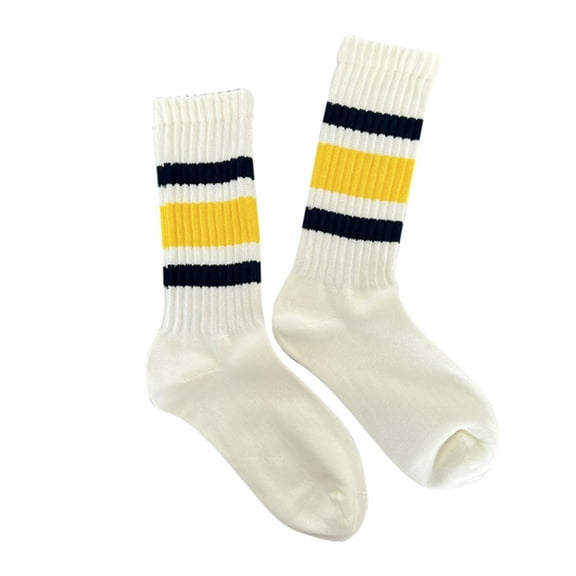IWRICH Couples Crew Socks Striped Athletic Socks for Women Men Fashion Slouch Solid Color Mid Calf Tube Socks Yellow
